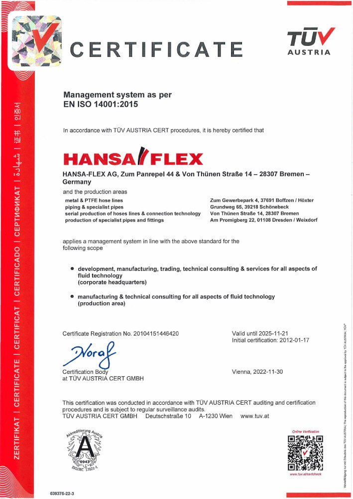 Protección activa del medio ambiente según DIN EN ISO 14001:2015